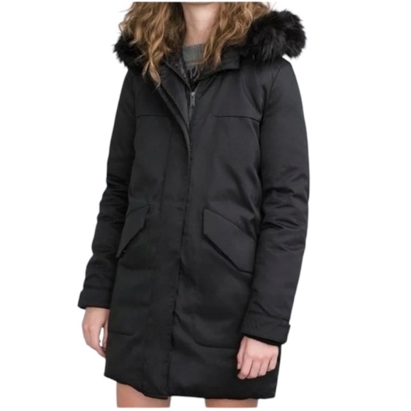 Zara Trafaluc Dry and Warm black hooded down parka winter coat L - Picture 1 of 12